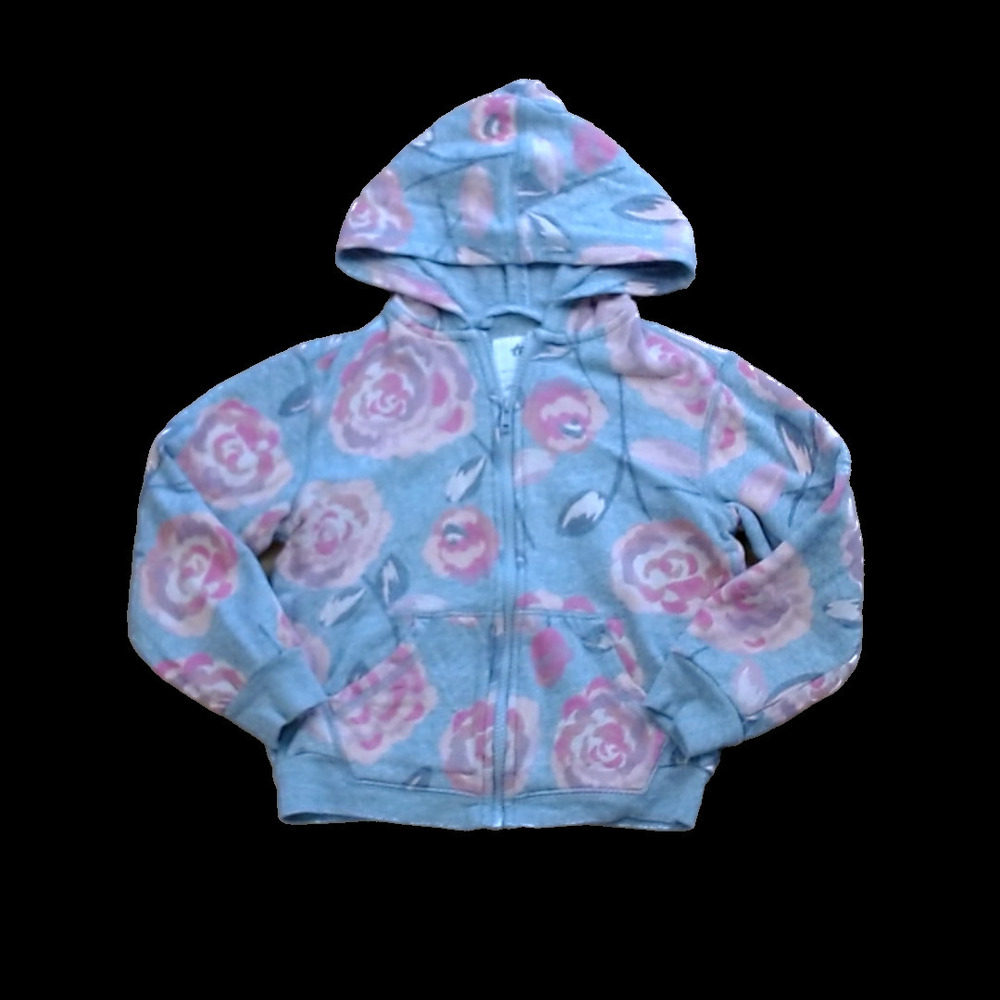 Tea Collection Girls Gray | Pink Roses Zip-Up Sweater size: 5T